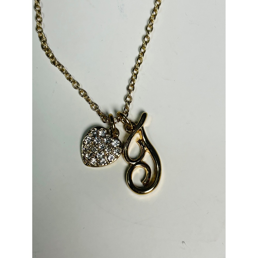 Avon Gold Tone Initial J Heart Rhinestone Pave Pendant Necklace Women Accessory